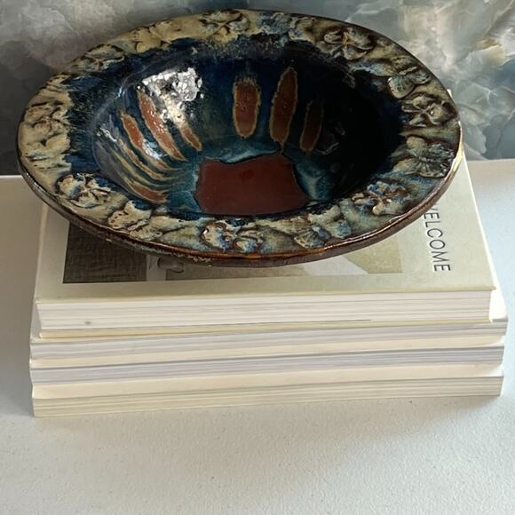 Art Studio Pottery Stoneware Bowl 9.5" Glossy Finish Multicolor Abstract Design - Picture 3 of 9